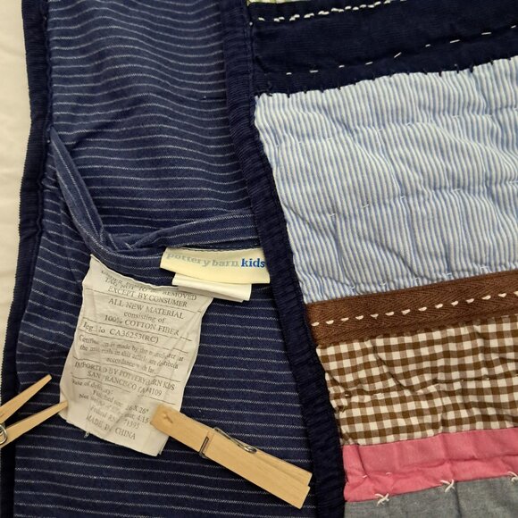 Pottery Barn Kids Train Engine Quilted Patchwork Pillow  Sham Standard (2) - Picture 9 of 10